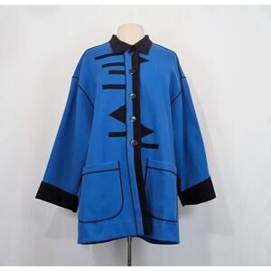 Beppa Jacket Blue Black Art to Wear Wearable Wool Misses Size M